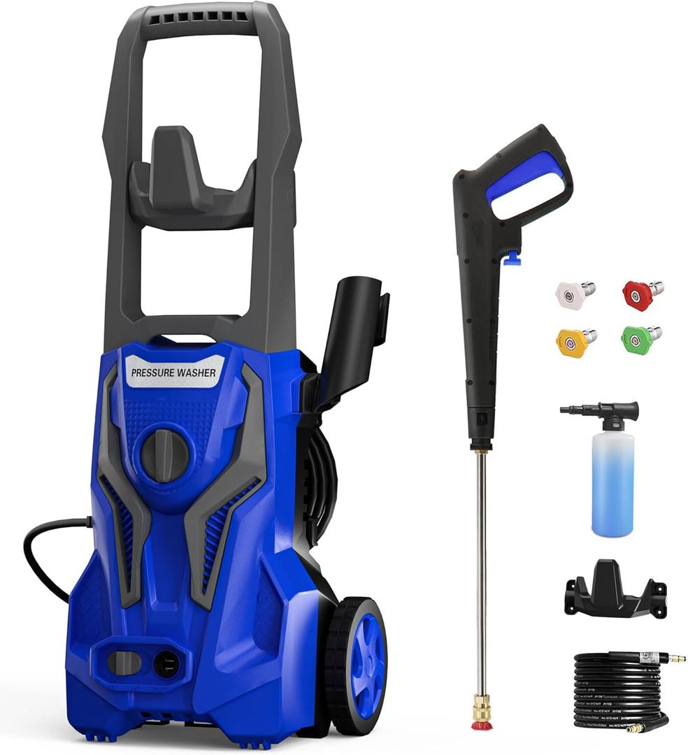 Power Washers Electric Powered - 4800PSImax 3.2GPM High Pressure Washer Car Cleaning Machine with Adjustable Spray Nozzle and Foam Cannon for Home Driveway Patio Deck, Blue