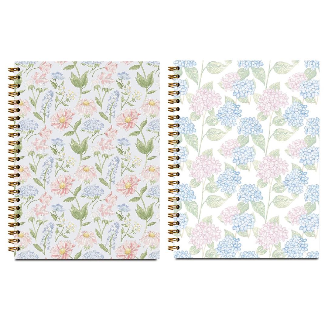 2 Pcs Floral Spiral Notebook, Coquette Preppy Spiral Notebook for Women Friends Girls, 160 Pages Trendy Hardcover Journaling Notebooks for Business Writing Travel Home Office Aesthetic Notebooks