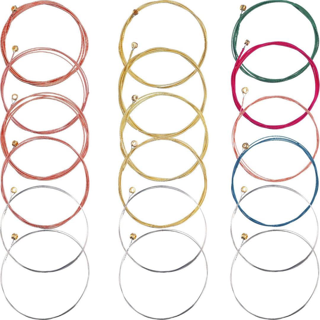 Bememo 2 Sets of 6 Guitar Strings Replacement Steel String for Acoustic Guitar (Yellow and Multicolor)