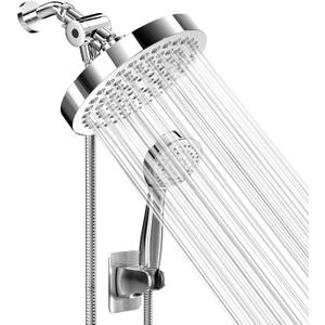Shower Head With Handheld Combo, 6 Inch High Pressure Rainfall Showerhead With Hand Held 70 Inch Hose for Bath - Adjustable Swivel Shower Head Spray Anti-leak Nozzles - Universal Fit (1.8 GPM, Chrome)