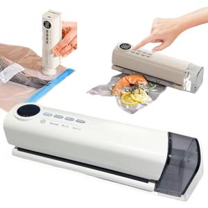 Food Storage Vacuum Sealer Machine, Portable Mini 3-in-1 Rechargeable Seal A Meal Vacuum Sealer Machine Cordless Vacuum Sealer Inflation Pump Needle & Nozzle Included (beige)