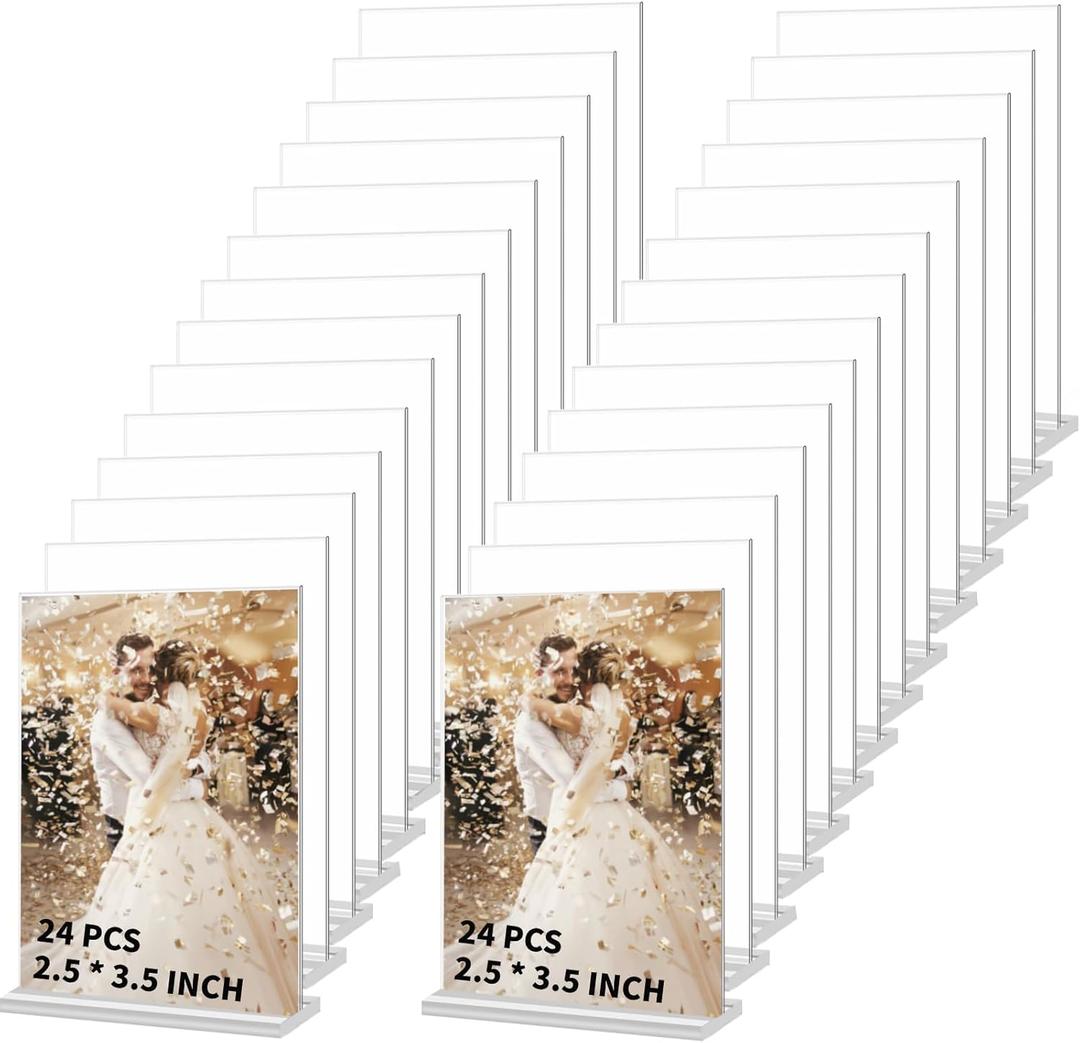 24 Pcs 2.5 x 3.5 Inch Mini Acrylic Sign Holder, Wallet Size Desktop Photo Frames Double Side Picture or Display Plastic Sign Holder Suitable for Office Wedding (2.5 x 3.5 Inches)