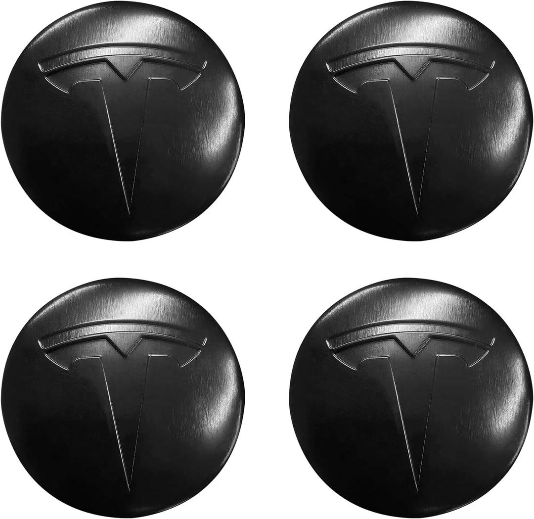 Knomix 3 Pack Aluminum Waterproof Wheel Cover Center Emblem Sticker for Tesla Model 3 Model Y 56mm Hubcaps Wheel Rim Cover (Matte Black)