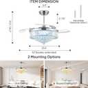 52 Inch Fandelier Ceiling Fan with Light, Retractable Chandelier Fan LED Dimmable Crystal Ceiling Fan for Bedroom Living Room Dining Room-Chrome
