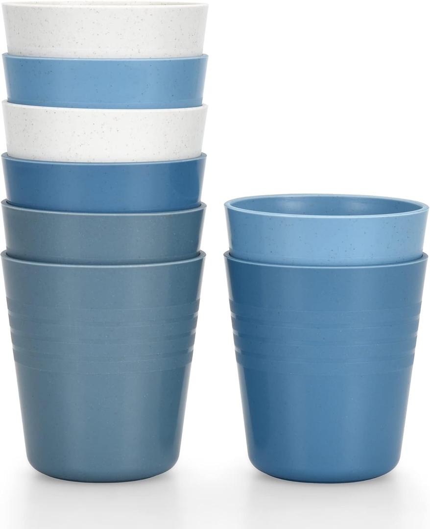 Homestockplus 8 Ounce Small Tumbler Cups,Unbreakable Drinking Cups Microwave and Dishwasher Safe BPA Free Small Reusable Cup for Water, Milk, Juice, Soda and more - Set of 8 (8 x 8 OZ, Gradient Blue Grey)