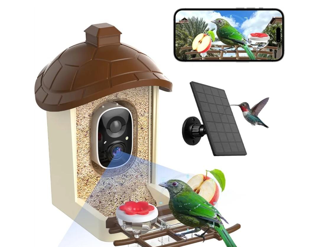 Bird Feeder with Camera, 2K HD Live Video, Smart Bird Cam Solar Powered with AI Birds Species Identification, Auto Capture Video, Instant Arrival Alerts, Best Gifts for Mom Dad