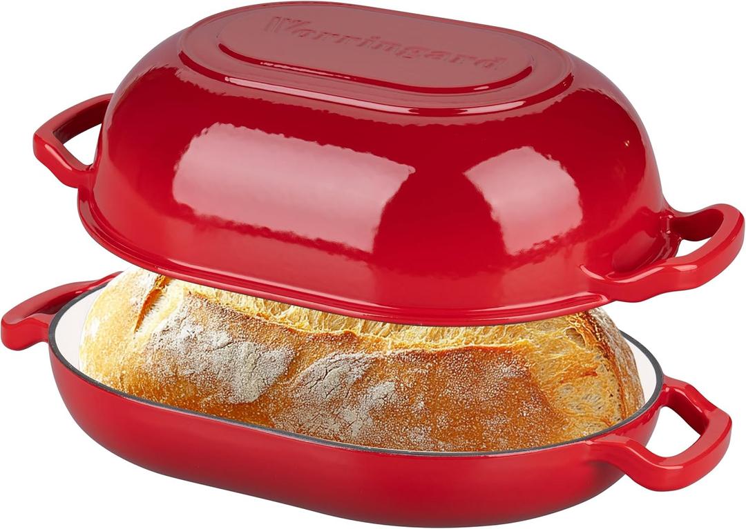 VORRINGARD Enameled Cast Iron Sourdough Bread Oven, Dutch Oven, Loaf Cast Iron Bread Pan for Homemade Bread Baking, Meatloaf Pan with Lid, 7QT, Red