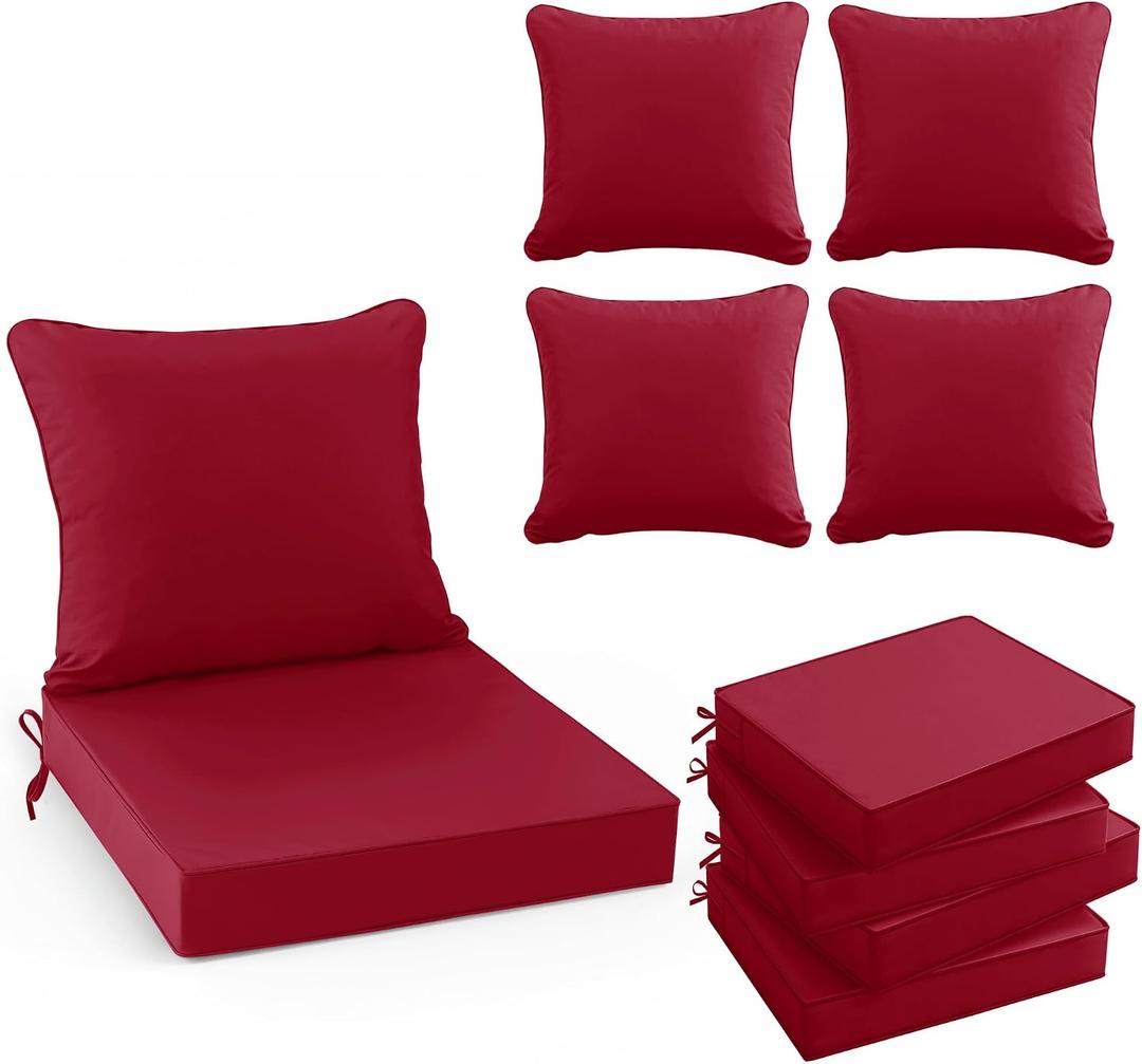 Summsun Waterproof Patio Cushions for Outdoor Furniture, Fade Resistant Back Pillow and Seat Cushion Set for Couch Replacements, 24 x 24 Inch, Red, Set of 4