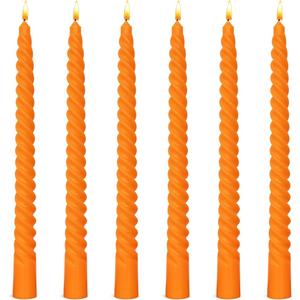 6 Pack 10 Inch Burnt-Orange Spiral Taper Candles for Halloween and Fall Harvest, Unscented Dripless Twisted Candlesticks for Dinner Party Thanksgiving Sport Event and Citrus-Themed Decoration