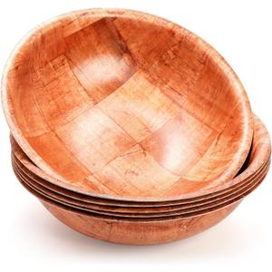 Elsjoy 6 Pack 10 Inch Wooden Woven Salad Bowl, Unbreakable Wood Round Serving Bowl Large Wood Salad Bowl, Reusable Wood Snack Bowls Large Serving Bowls for Fruits, Pasta, Popcorn