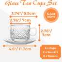 Atarvana 6 Pack Glass Tea Cups and Saucers Set with Spoons, Glazeal Stackable 5.41oz/160ml Heat-Resistant Espresso Cups, Transparent Tea Glass for Cappuccino, Latte, Cafe and Home Kitchen Use