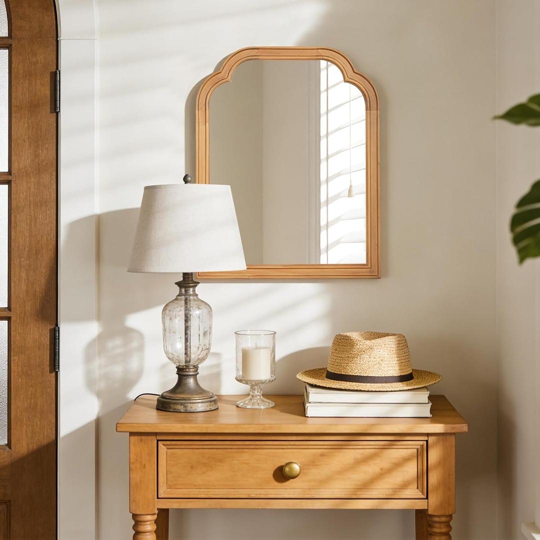 WallBeyond Wood Frame Wall Mirror Decor for Entryway, Living Room or Bedroom Home Decor - Light Woodgrain 16" x 20" Natural Color