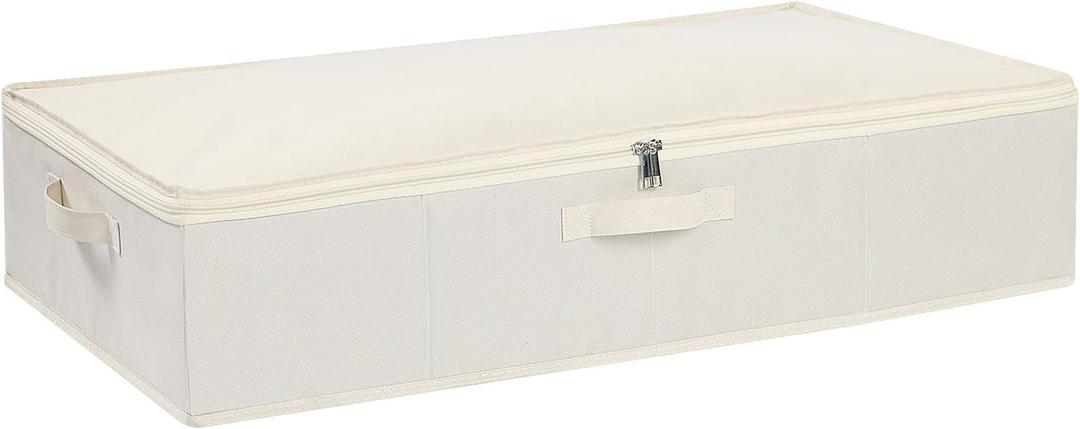 Under Bed Storage Container, Clothes Organizer with Handles, Foldable Storage Bin With Lid, Beige, 1 Pack, 23.6 x 11.8 x 5.9 Inch