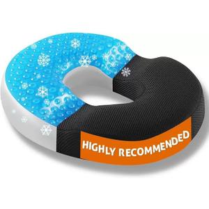 Niceeday Donut Pillow for Office Chair Seat Cushion for Car, Cooling Gel Memory Foam Cushion for Wheelchair Kitchen Chair Driving Desk Chair, Car Seat Cushion Chair Cushions for Sciatica Pain Relief (17.52*13.39*2.76in, Luxry Black)