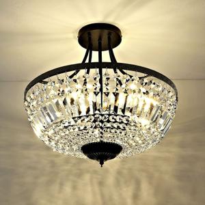 WINGBO 19.5 Inch Crystal Ceiling Light Fixture, 5-Light Raindrop Semi Flush Mount Chandelier, Modern Round Close to Ceiling Hanging Light for Living Room Dining Room Bedroom Hallway, Black