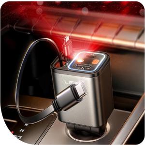 LISEN 4 in 1 Starlight Retractable Car Charger, 75W USB C Cigarette Adapter Fast Charging, Starlight Retractable Car Accessories for Women Mom, for iPhone 17 Pro Max Air 16 15 14 13 12 Black