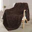 Exclusivo Mezcla Extra Large Soft Fleece Throw Blanket, 50x60 Inches Stylish Jacquard Throw Blanket for Couch, Fuzzy Cozy Lightweight for All Season, Coffee