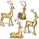 Thyle 4 Pcs Christmas Reindeer Decor Small Resin Standing Sitting Deer Figurine Mini Reindeer Christmas Table Decoration for Home Indoor Xmas Holiday Small Statue Rustic Table Decor(Gold)