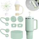 Stanley Cup Accessories Set Including 6 Pcs Silicone Spill Proof Stopper, 2 Pcs Straw Cover Cap for 9-10 mm Straws, 1 Pcs Silicone Boot for Stanley Cup 40oz & 30oz Tumbler (Matcha)