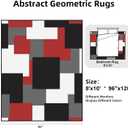 Tyrot Modern Geometric 8x10 Area Rugs for Living Room Ultra Thin Linen-Look Abstract Indoor Rug Non Slip & Non-Shedding Washable Red Grey White Rug for Bedroom, Dining Room Home Office