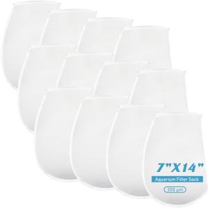 Macarrie 12 Pack 7 Inch Ring Felt Filter Socks 200 m, Aquarium Felt Filter Bags, Fine Micro Fish Tank Sump Sock for Saltwater Aquariums (7 x 14 Inch)