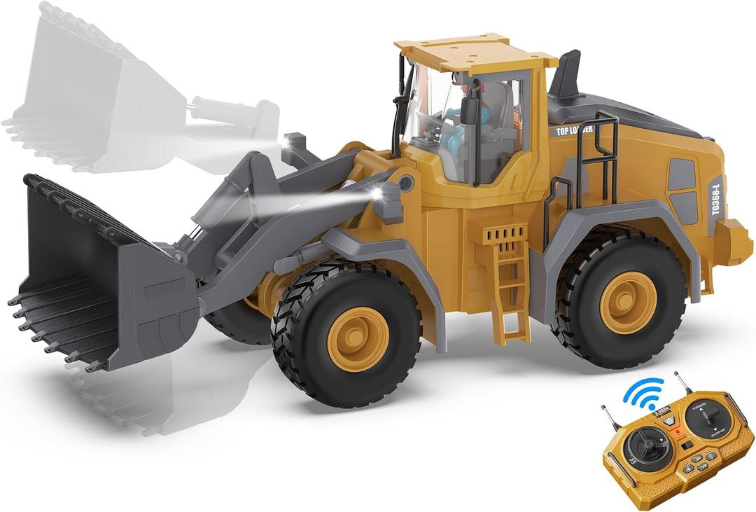 KIDMARKT Metal RC Wheel Loader Toy | 9-Channel Remote Control Construction Truck with Realistic Lights & Sounds, 1:20 Scale Rechargeable Vehicle for Boys Ages 3-12, STEM Engineering Gift for Kids 2025