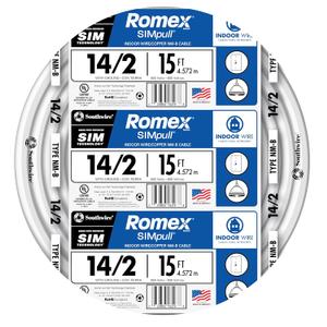 Southwire Romex Brand Simpull Solid Indoor 14/2 W/G NMB Cable 15ft coil - SW# 28827426