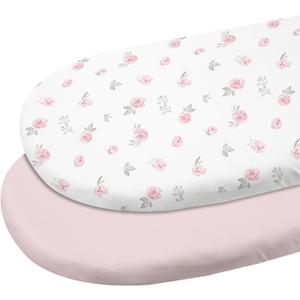 Gllquen Baby Bassinet Sheets 2 Pack, 100% Organic Cotton Bassinet Fitted Sheets for Girls Boys, Soft & Breathable Unisex Bassinet Mattress Sheets for Standard Bassinet 32"X16"(Pink)