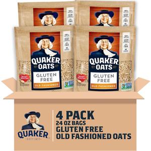 Quaker Gluten Free Old Fashioned Rolled Oats, Non GMO Project Verified, 24oz Resealable Bags (Pack of 4) USDA Organic Exp. 09/22/26