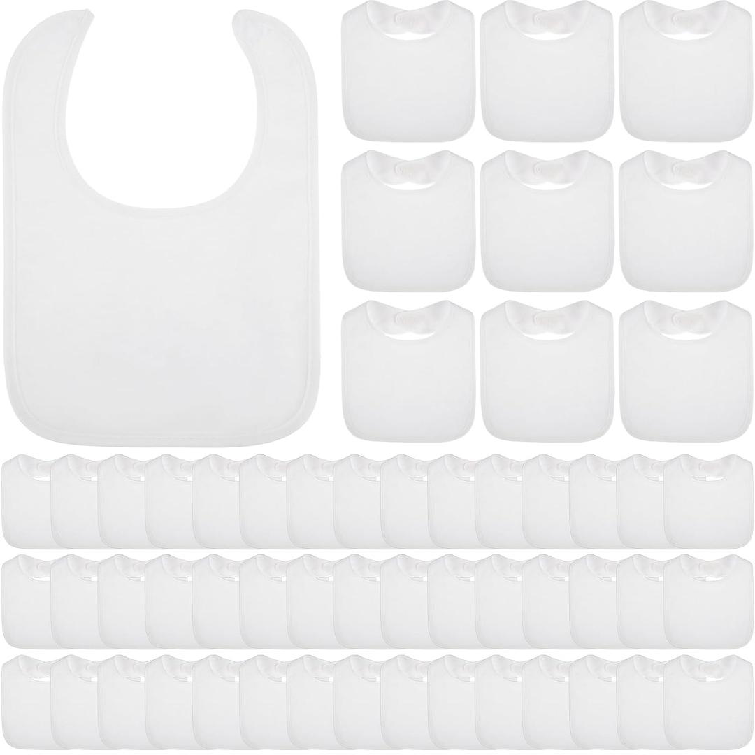 Toulite 30 Pcs White Bibs for Baby Washable Reusable Waterproof Cotton Feeder Bibs with Double Sided Design for Baby Shower Activity and Gifts