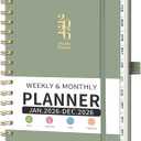 LOAPEM 2026 Planner, Weekly and Monthly, A5 Size (5.7" x 8.3"), Jan 2026 - Dec 2026, Calendar, To-do List, Agenda, 12-Month Tabs, Hardcover, 100 GSM Thick Paper, Spiral-Bound (Light Green)