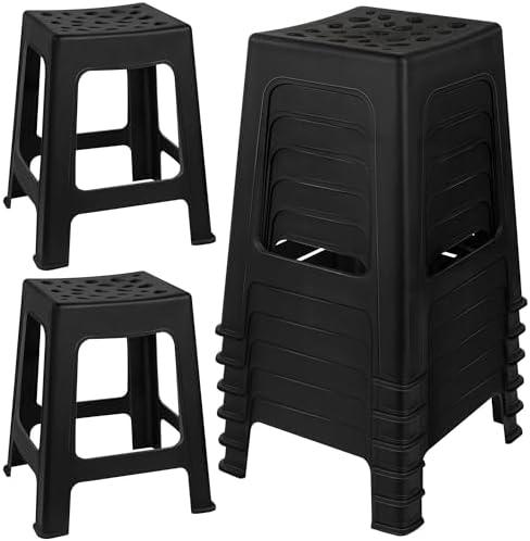 TURSTIN 6 Pack Plastic Stools 16.9 Inch Black Nesting Stools Portable Backless Bar Stool Flexible Seating Chairs for Classroom Office Home