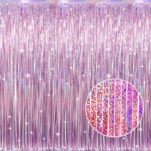 GOER 3.2 ft x 8.2 ft Metallic Tinsel Foil Fringe Curtains Party Photo Backdrop Party Streamers for Birthday, Graduation, New Year Eve Decorations Wedding Decor(1 Pack, Laser Pink)