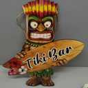 Briwooody Tiki Bar Sign Hawaiian Luau Party Decoration with Surfboard Tropical Hibiscus 17.7 Inch Foldable Tiki Decor for Home Bar Aloha Decoration Outdoor Housewarming Summer Pool Birthday Party, 17.72 x 15.55 x 0.28 inches