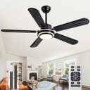 52 Inch Black Ceiling Fans with Lights Remote Control,5 Blades Solid Wood Noiseless Modern Ceiling Fans for Indoor, Outdoor, Bedroom, Living Room, Office, Farmhouse, Patio