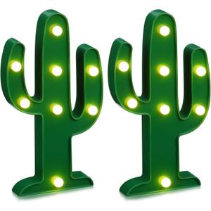 Riakrum 2 Pcs LED Night Light LED Cactus Light Mexican Party Decorations Cinco De Mayo Decorations Cute Lamp for Table Room Bedroom Party Decoration Home(10 x 5.71 Inch)