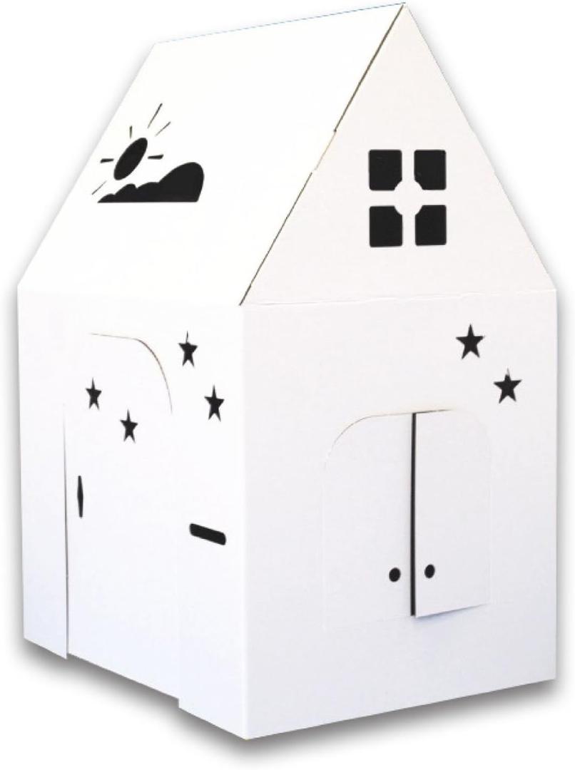 Easy Playhouse - Kids Art and Craft for Indoor and Outdoor Fun, Color, Draw, Doodle on this Blank Canvas Decorate and Personalize a Cardboard Fort, 34" X 27" X 48" - Made in USA, Age 3+