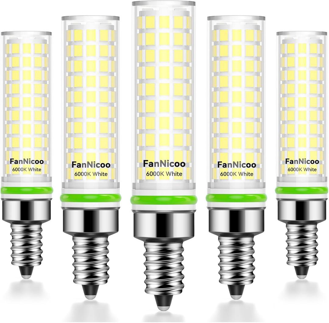 FanNicoo E12 LED Bulb 100w Equivalent 1200lm 6000K Led Candelabra Bulbs Cool Daylight White 10W T6 C7 Candle Light Bulbs for Ceiling Fan Pendant Lighting Salt Lamp Non-dimmable(5Pack)