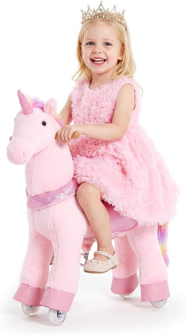 VEVOR Ride On Horse, Riding Pink Unicorn Toys for Kids, No Battery Required, Smooth Wheels with Anti-Roll Stop Ring, Upgraded Raised Seat, Handles, Pedals, 110 lbs Max Load Capacity for Ages 3-8