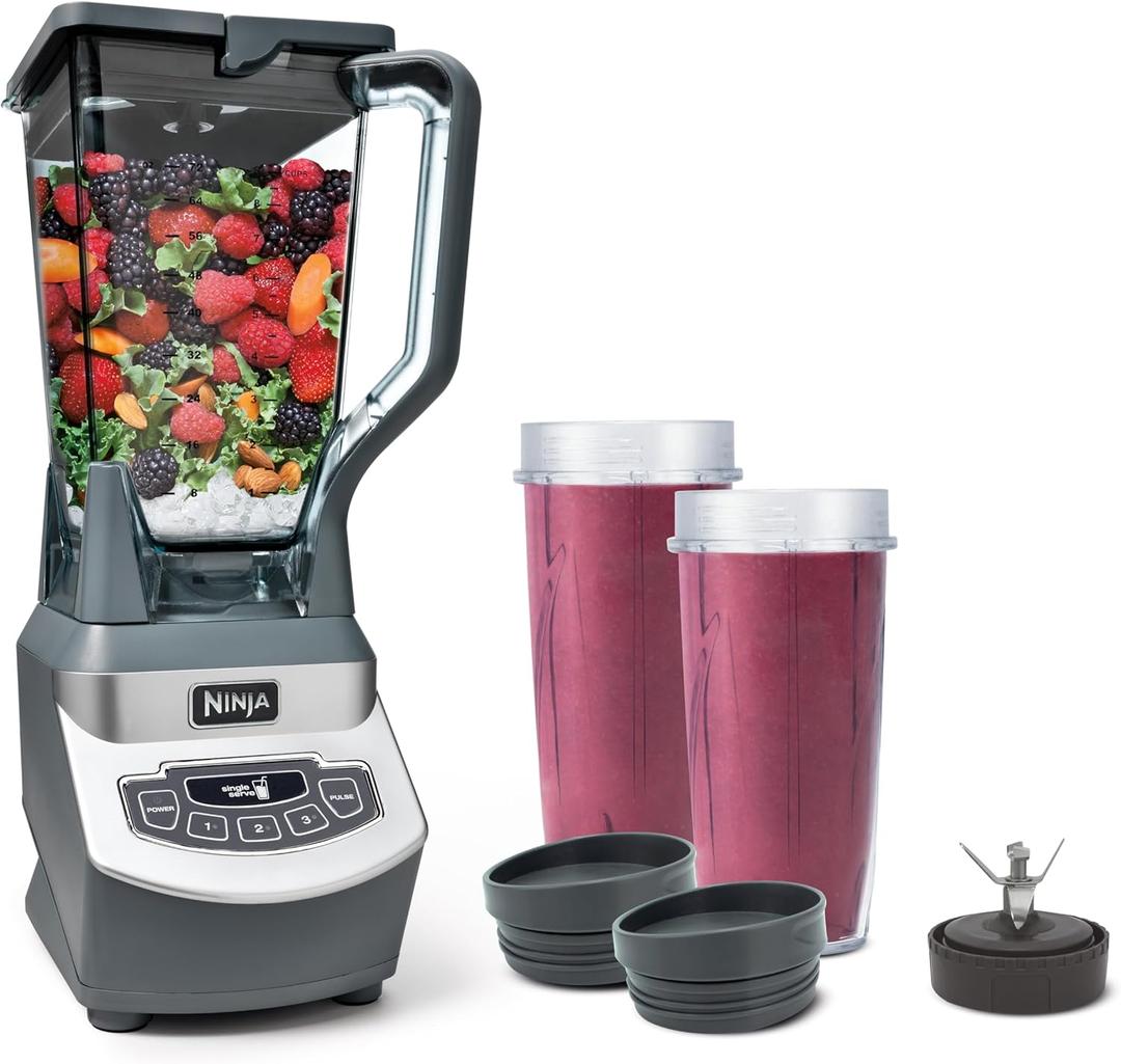 Ninja BL660 Professional Compact Smoothie & Food Processing Blender, 1100-Watts, 3 Functions -for Frozen Drinks, Smoothies, Sauces, & More, 72-oz.* Pitcher, (2) 16-oz. To-Go Cups & Spout Lids, Gray