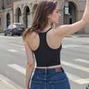 Women Racerback Tank Tops V-Neck Spaghetti Strap Top Going Out Double Lined Basic Slim Fit Yoga Gym (Black, S)