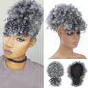 Afro Puff Drawstring Ponytail with Curly Hair Pieces Clip in Bangs Short Ponytail Hair Extensions drawstring ponytail for Black Women (Tgrey)