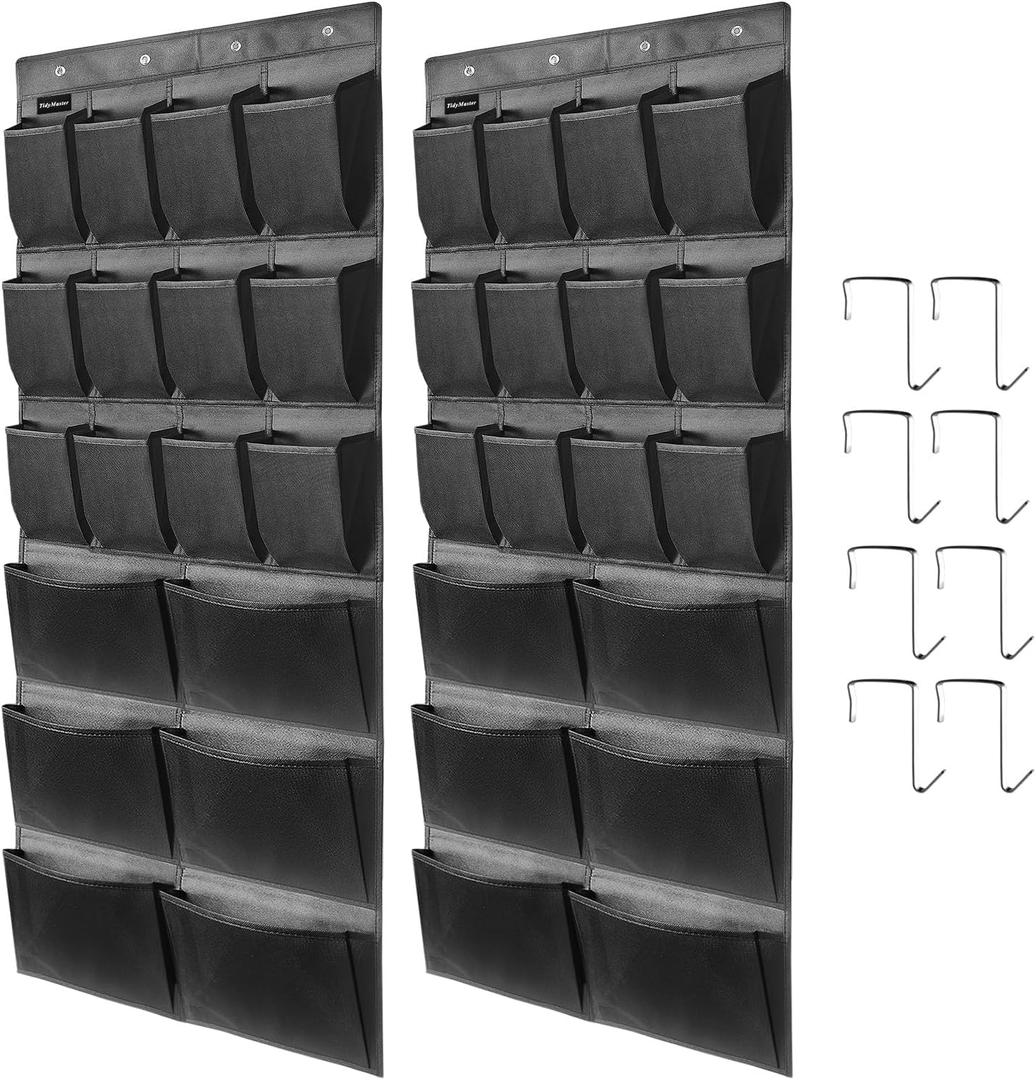 2 Pack Extra Large Hanging Over Door Shoe Organizers, closet shoe rack shoe storage, 12+6 Breathable Mesh Pockets with 8+8 Hooks, Black (59 x 21.6 inch)