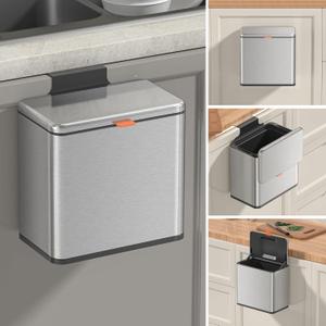 Mbillion Kitchen Compost Bin Hanging Can with Lid 1.05 Gallon Stainless Steel Garbage Can for Kitchen Cabinet Door Mounted Can Under Sink Door RV Bathroom,Silver