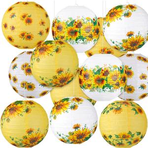 Panelee 12 Pcs Sunflower Paper Lanterns Party Decorations 8 Inch Hanging Round Hanging Paper Party Decorations for Holiday Indoor Outdoor Supplies