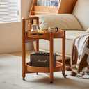 Side Table with Wheels, Mid Century Modern Rolling End Table, Solid Wood Round End Table with Detachable Tray, Small Accent Table, Movable Coffee Table Cart(Natural), 15 inches x 15 inches x 26 inches