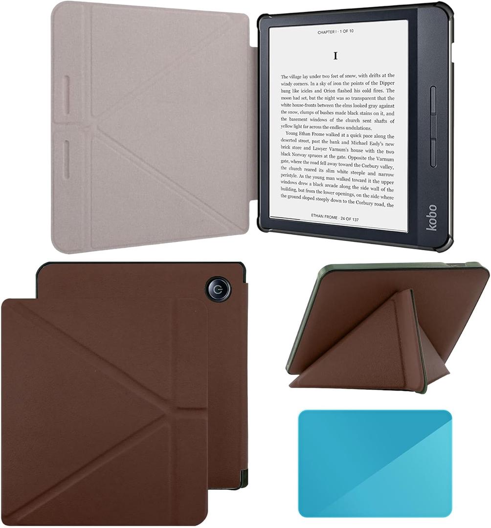 Fit for Kobo Libra H2O Case e-Reader, Lightweight Premium PU Leather Protective Cover with Auto Sleep/Wake, Black. (Brown, One Size)