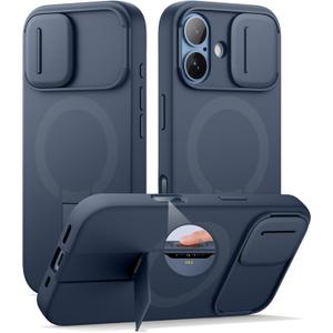 SURITCH for iPhone 17 Case with Camera Control Cover, Camera Slide Cover and Adjustable Kickstand, Compatible with MagSafe, Shockproof Bumper Protective Cases 6.3 Inch, Blue
