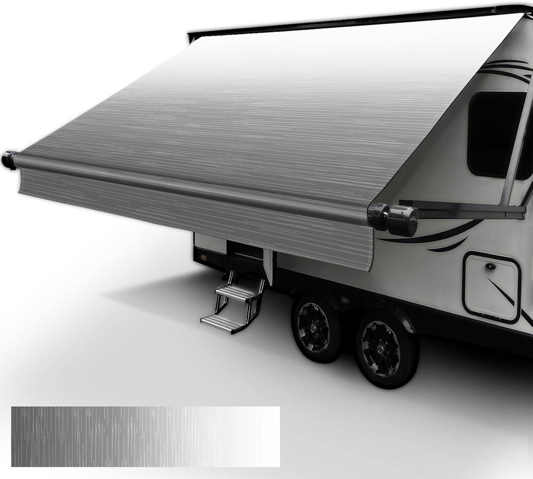 Dulepax RV Awning Fabric Replacement (13'2" Fabric) Heavy Duty 18.5oz Vinyl Camper Awning Replacement, UV-Resistant, Weatherproof Universal Fade Gray Outdoor Canopy for RV, Motorhome, Trailer