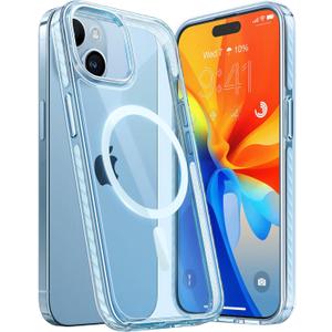 TORRAS Shockproof Magnetic Clear for iPhone 15 Plus Case & iPhone 14 Plus Case, 12FT MIL-Grade Drop Protection, Compatible with MagSafe, Non-Yellowing Cover for iPhone Plus Phone Case 6.7, Blue